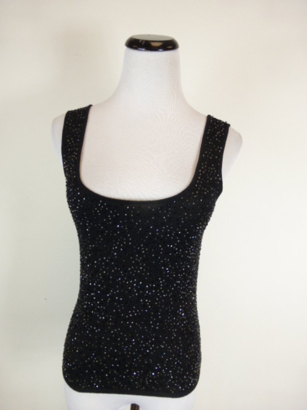 Isda & company black beaded knit top merino wool tank scoop neck S